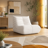 Fauteuil pouf WHGBJA pour adultes - Revêtement en velours à mémoire de forme, housse amovible, confort extra doux, un siège, coin lecture (blanc)