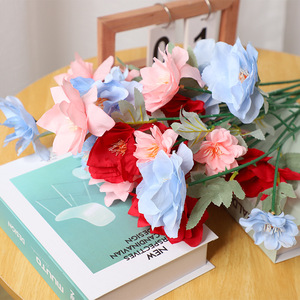 Roses artificielles roses et jaunes en soie, décorations de mariage, arrangements au sol haute simulation - Product Image 4