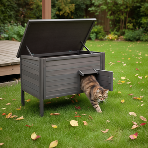 Abri extérieur en bois pour chats errants avec portes à battants en PVC, imperméable, pour chats - Product Image 2