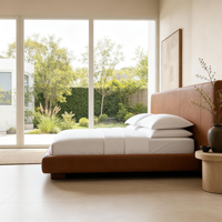 Maßgefertigtes Designer Übergroßes Vollgepolstertes Lederbett mit Anpassbarer Kopfteil-Länge und -Breite für Private Villen