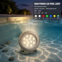 Lumière de piscine étanche IP68 en acier inoxydable, lumière LED sous-marine à changement de couleur RVB, AC/DC 12/24V 9W 12W