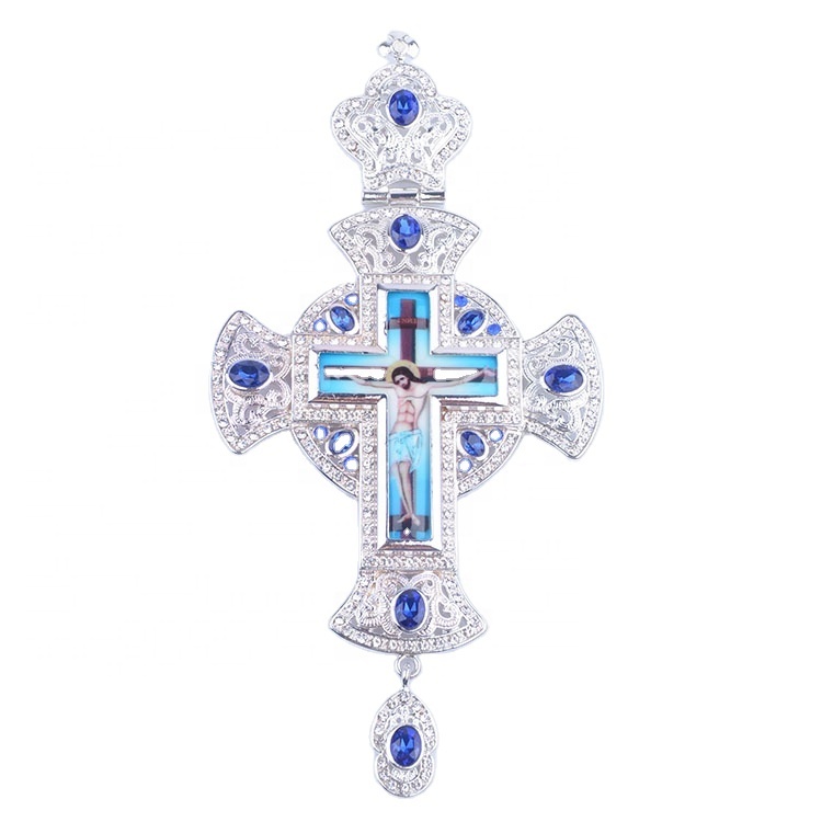 Promotion de prière de L'église du D'art Populaire Grec Produits Alliage Saint Chrétien Orthodoxe Argent Croix Pectorale pour Prêtre
