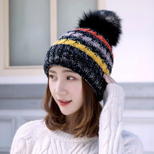 Bán Buôn Mới Mùa Thu Và Mùa Đông Mũ Phụ Nữ Cong Mũ Len Cộng Với Nhung Ngoài Trời Lông Bóng Ấm Beanie Mũ Dệt Kim - Product Image 6
