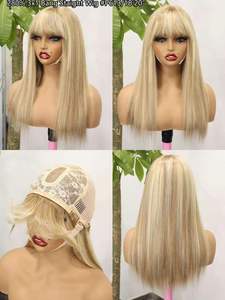 613 Blonde <b>Wig</b> with Bangs 3x1 Lace Front Human Hair <b>Wigs</b> for Black Women Natural Straight Closure <b>Wigs</b> Seamless <b>Wig</b> with Bangs - Product Image 4