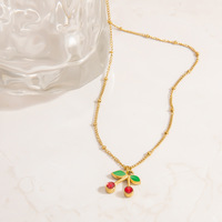 Collar SUMMLY de Acero Inoxidable Chapado en Oro de 18K, Resistente al Agua, Sin Deslustre, con Colgante de Zirconia y Esmalte en Forma de Cereza, Joyería Diaria para Mujer, Regalo