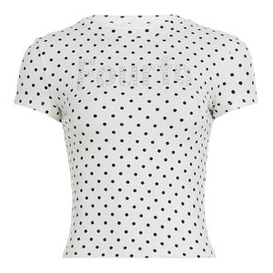 Camiseta Personalizable con Letras de Pedrería y Estampado de Puntos, Blusa de Manga Corta para Mujer, Estilo Simple, Top de Moda de Verano - Product Image 6