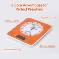 Báscula Digital de Cocina Compacta con Diseño Creativo, Pantalla LCD Delgada de Vidrio Templado con Patrón de Reloj Naranja, Capacidad de 5 kg y Precisión de 1 g