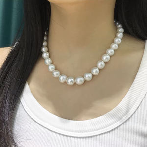 Collier de perles Edison de 10 à 12 mm, grande taille, perles d'eau douce naturelles, blanches, forte luminosité, forme ronde, brins de perles, cadeau pour maman - Product Image 5