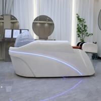 Fauteuil de lavage multifonctionnel silencieux en mousse haute densité avec cadre en fibre de verre et bassin en céramique, design moderne pour salons de coiffure et instituts de beauté