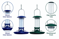 Mangeoire décorative antique en métal pour oiseaux, écologique, avec tube à graines transparent, base large, ouvertures en forme de feuille, boucle de suspension, pour jardin extérieur