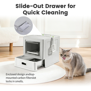 Grande litière pour chat en acier inoxydable entièrement fermée, pliable, type tiroir, facile à nettoyer, toilette spacieuse pour chats de grande taille - Product Image 5