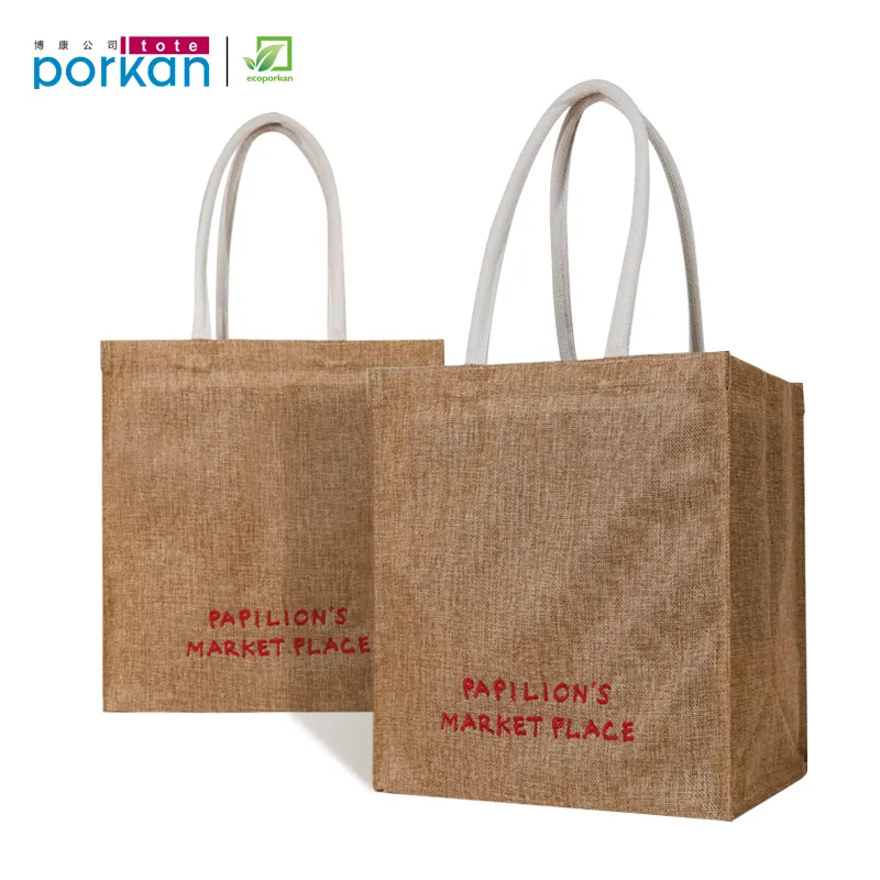 Bolsa para compras de juco reutilizável, bolsa de compras resistente de logotipo personalizado com alça de algodão, reutilizável para loja on-line