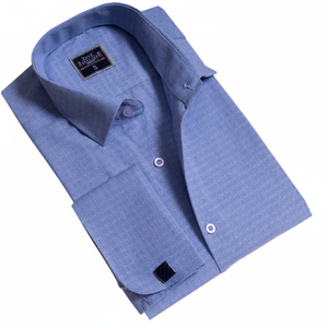 Chemise habillée bleue pour homme à poignets mousquetaires 100 % coton, col carré, infroissable, respirante, écologique, grandes tailles - Product Image 2