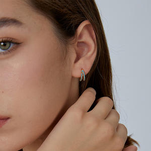 Pendientes de aro de doble capa de oro de 18 quilates a la moda Micro insertos aleación turquesa con piedra principal de circón joyería de regalo de boda de moda - Product Image 3