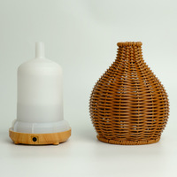 Diffuseur d'huiles essentielles avec 2 modes de diffusion, design en rotin, alimenté par USB, mini humidificateur d'air 80 ml, diffuseur d'aromathérapie avec lumière chaude