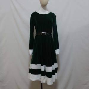 क्रिसमस फैंसी महिला संत मखमली Ms Santa Quus ग्रीन रेड ड्रेस पोशाक FCDR-030 - Product Image 6