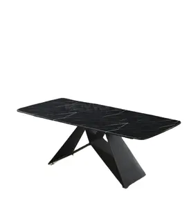 लंबे काले पावर लेपित पेंटिंग धातु पैर आधुनिक संगमरमर शीर्ष खाने की मेज सेट