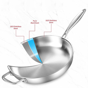 Sartén de Acero Inoxidable de Tres Capas con Tapa, Utensilio de Cocina Redondo y Duradero de 12 Pulgadas, Solo Lavar a Mano - Product Image 2