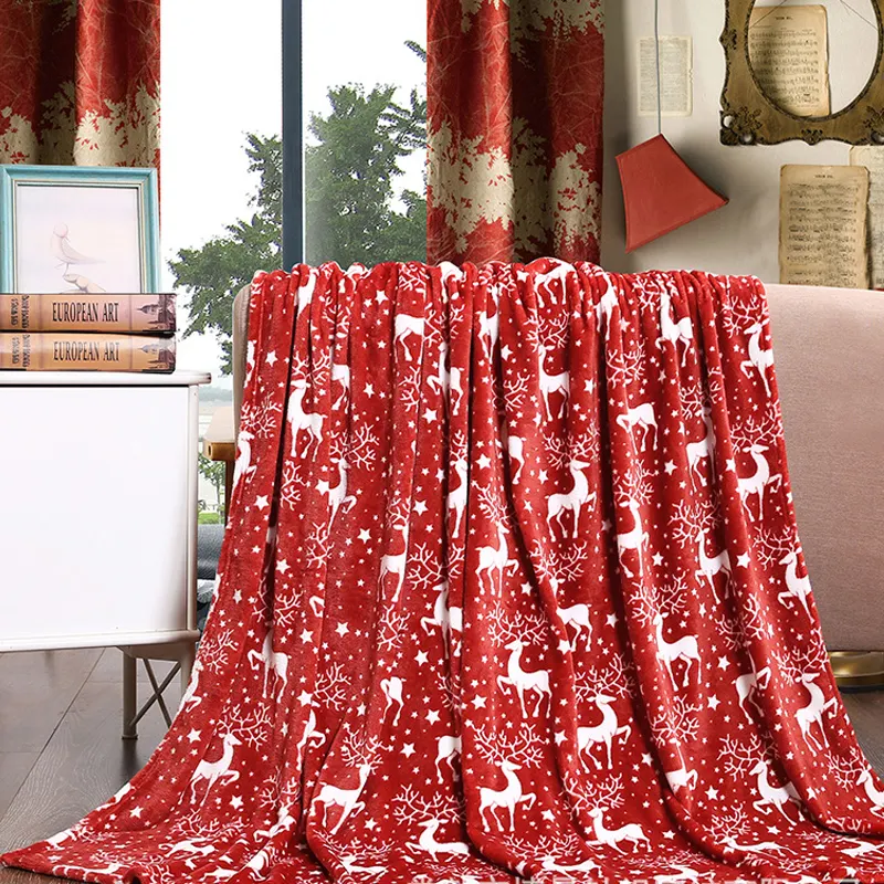 Custom Merry Mickey Reindeer Printed Coral Fleece Thick Throw Christmas Blanket From Chinese Manufacture