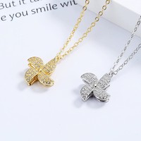 ACME Pendentif à breloque moulin à vent rotatif en CZ en argent sterling 925 Collier de tennis de luxe pour femme Chaîne en acier plaqué or Cadeau