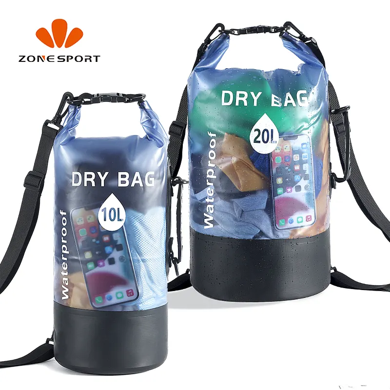 Hot Sale PVC Custom Logo Wet Dry Bag 10L 20L Transparent Waterproof Bags Backpack For Kayaking Swimming