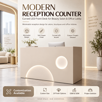 Comptoir de réception moderne incurvé avec éclairage LED, bureau d'accueil en MDF pour salon de beauté et hall d'accueil de bureau