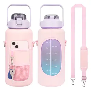 Custom Low MOQ Motivational Time Marker Half Gallon Water Bottle Water Proof Protective Sleeve with Strap