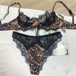Conjunto de Lencería de Encaje con Estampado de Leopardo de Lujo al por Mayor, Conjunto de 2 Piezas de Sujetador con Aros y Tanga para Mujer, Lencería Sexy Transpirable para Mujer - Product Image 5