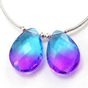 Perles en verre hydroquartz facettées doublet exquises, forme goutte, bicolores, 16x12mm, paire assortie, trou de 0,50mm, rose et bleu, pour la fabrication de boucles d'oreilles - Product Image 1