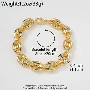 Pulseras de moda unisex chapadas en oro de 18 quilates, personalizadas, con eslabones ovalados geométricos tallados, antideslustre. - Product Image 6
