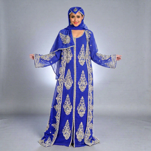 Moroccan Islamic Handmade Lightweight Velvet <b>Kaftan</b> 2-Piece Set Crystal Hijab Plus Size Floor Length Long Sleeves Flared Hem - Product Image 1