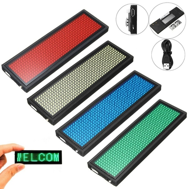 LED Rectangle Plastic Pin Badge Safety Pin Digital Programmable Scrolling Tag Rechargeable Battery Wireless Employee Use for