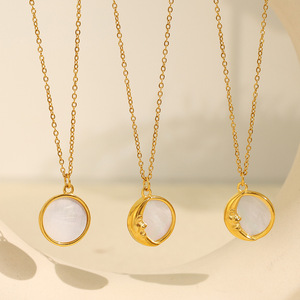 Collar de acero inoxidable chapado en oro de 18 quilates estilo Ins con colgante de luna de nácar blanco para mujer, joyería de regalo. - Product Image 2