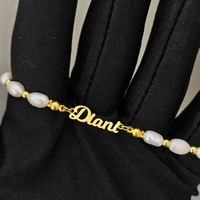 Pulsera de Perlas Personalizada con Nombre, Chapada en Oro de 18K, Acero Inoxidable Antideslustre, Pulsera con Nombre de Perla de Agua Dulce, Joyería OEM