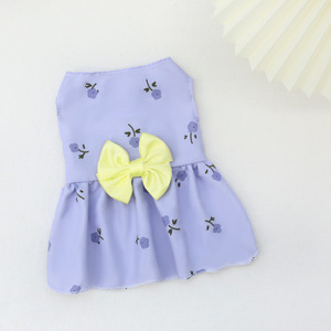 Floral Princess Dress For Small Medium Dogs <b>Cats</b> Bichons Corgis Cute Vest Pet <b>Clothes</b> With Yellow Bow Design - Product Image 1
