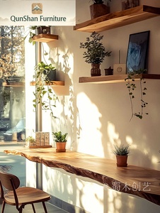 <span class=keywords><strong>Estante</strong></span> Flotante de Madera Maciza con Borde Natural |   <span class=keywords><strong>Estante</strong></span> de Almacenamiento de <span class=keywords><strong>Pared</strong></span> Estrecho Irregular Zen para Decoración y Almacenamiento del Hogar - Product Image 4