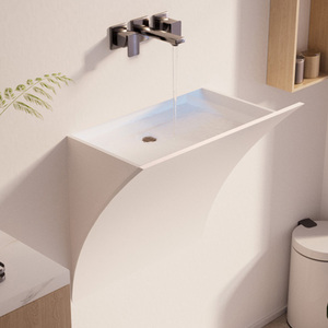 2024 <span class=keywords><strong>Coria</strong></span> Superficie sólida Diseño moderno Lavabo de piedra fundida artificial Sonrisa de lavado colgante de pared única para hoteles incluyendo escurridor - Product Image 1