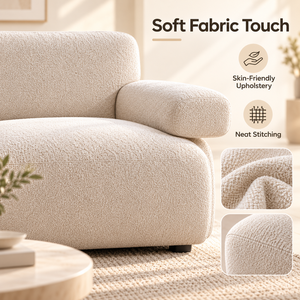 Canapé 3 places contemporain en tissu crème avec coussins de dossier arrondis, accoudoirs à profil bas et assise moelleuse pour salon - Product Image 6