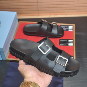 luxury designer Black PU Slides With Buckle Decoration Open Toe EVA Outsole Summer Outdoor <b>Slippers</b> Anti-Slippery Casual Wear - Product Image 1