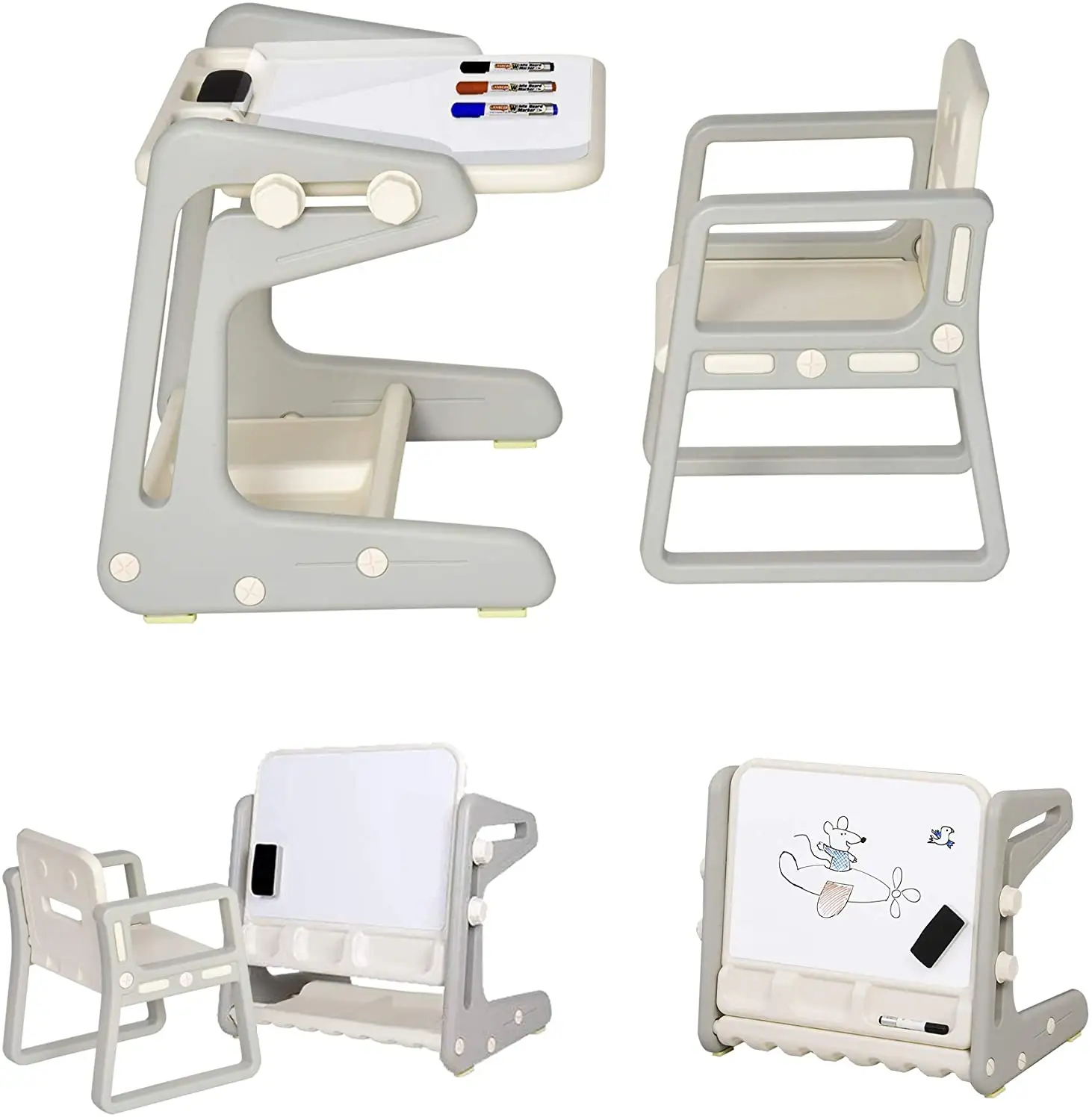 ABST çok fonksiyonlu ayarlanabilir manyetik çizim masası ve sandalye seti W/silgi 3 resim beyaz tahta işaretleyici