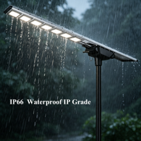 Lampe solaire de rue tout-en-un IP66 étanche 250W avec détecteur de mouvement, angle de faisceau 140°, LED certifiée CE RoHS, montage sur poteau, garantie 3 ans