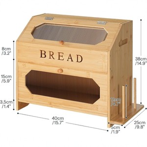 Caja de almacenamiento de bambú de doble capa, organizador de cocina de 33cm x 24cm con asa para pan, especias y tazas - Product Image 3