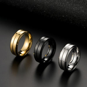 Men's Titanium Steel <b>Ring</b> Geometric Design Black Steel Gold Daily Wear Fashion Jewelry - Product Image 2