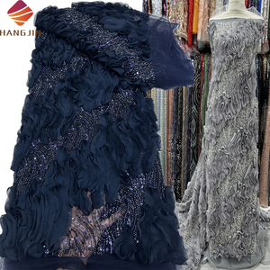 Sang Trọng 3D Hoa Thêu Cô Dâu Ren Vải Màu Xanh Hải Quân Đính Cườm Pháp Sequined Vải Tuyn Ren Vải Cho Đảng Evening Dresses - Product Image 1