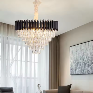 Lámpara colgante LED de lujo moderna nórdica, candelabro Led de cristal K9 de oro negro con luces colgantes de tamaño medio - Product Image 5