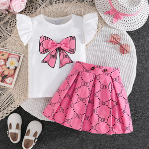 Nuovi Arrivi all'Ingrosso: Set di Abbigliamento Principessa per Bambine, Top a Maniche Corte e Gonna, Due Pezzi Traspiranti - Product Image 3