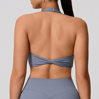 Soutien-gorge de sport européen et américain transfrontalier, dos nu, à découpe torsadée, avec coussinets rembourrés, sexy, pour le yoga et le Pilates, en Spandex/Nylon