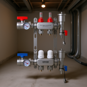 Conjunto de colector de calor radiante Vevor de 2 ramificaciones con tubería PEX de 1/2 pulgada para sistemas de calefacción por suelo radiante en el hogar. - Product Image 2