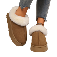 Bottes d'hiver décontractées pour femmes en daim de vache véritable, doublées de laine de mouton, à enfiler, à semelle plate épaisse, plateforme, chaudes, courtes et thermiques
