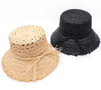 D verano nuevo transpirable hecho a mano moda rafia paja personalizado cubo sombrero para mujer Cloche sombrero